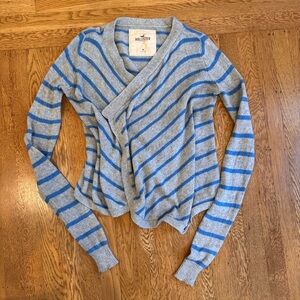 Hollister Vintage Women's Juniors Striped Blue & Gray Cardigan Sz Medium Cotton